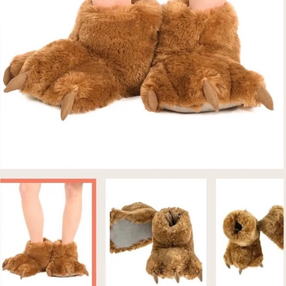 Lazy One Brown Bear Paw Slippers kids size 5-8 xsmall NWT Christmas gift - Picture 8 of 8